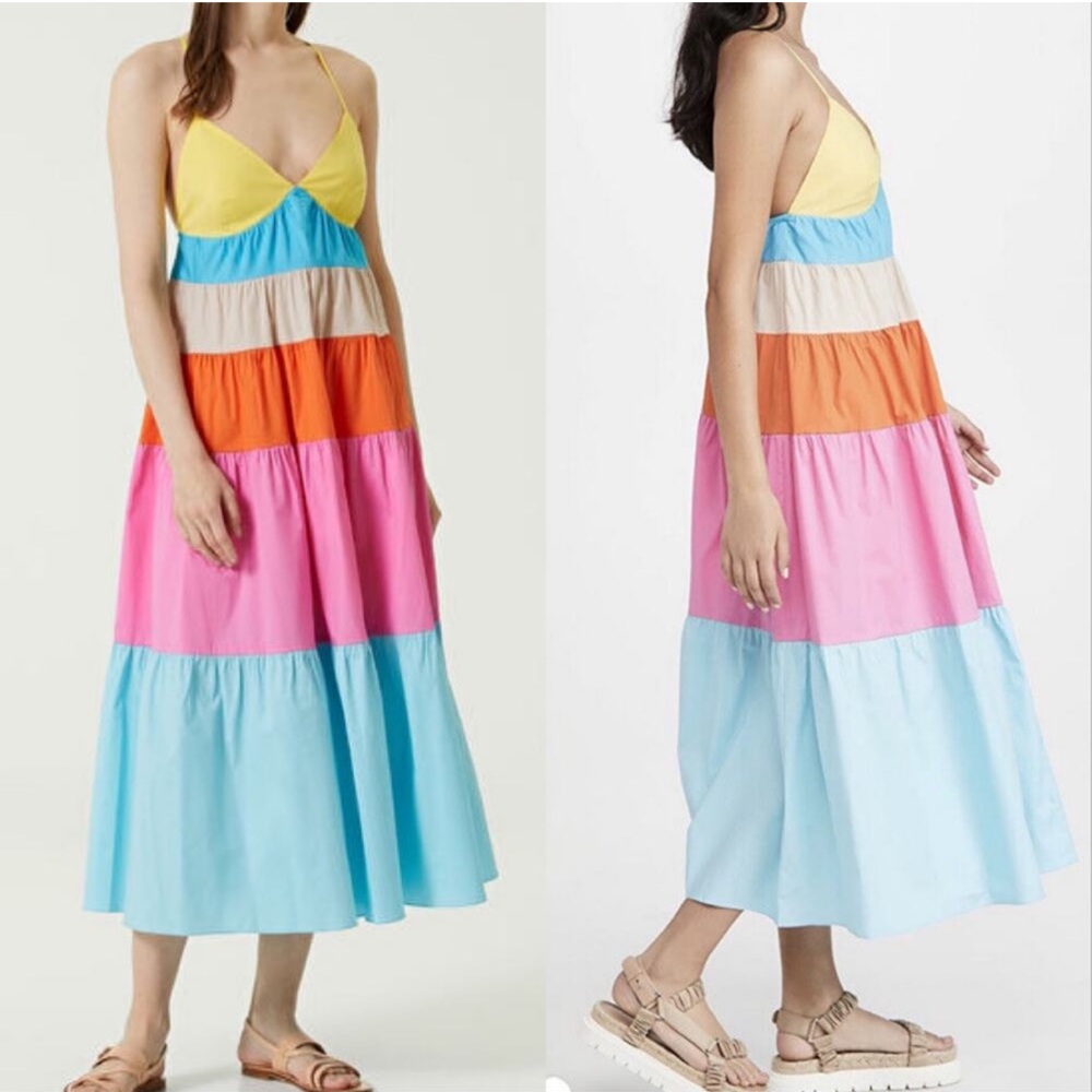 Staud Cleo Midi Dress Multi Rainbow Stripe in Size Medium NWT - Picture 3 of 11